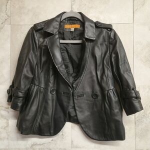 Cynthia Steffe Women's 3/4 Sleeve Black Leather Jacket - Size Small